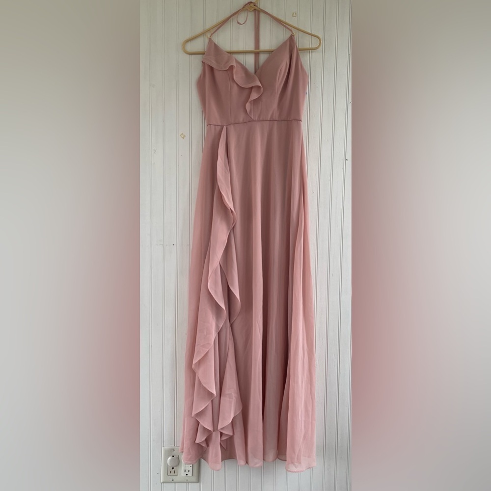 Renz Bridal Women's Dusty Pink Ruffle Formal Maxi Length Dress Size XS, NWT!